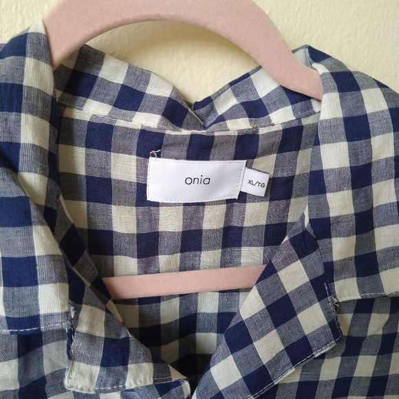 Onia Men’s gingham Linen Blend Button Down Shirt XL Resortwear top - Picture 3 of 8